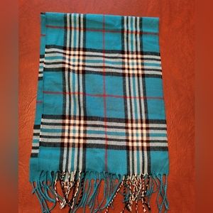 Teal Plaid Scarf, EUC